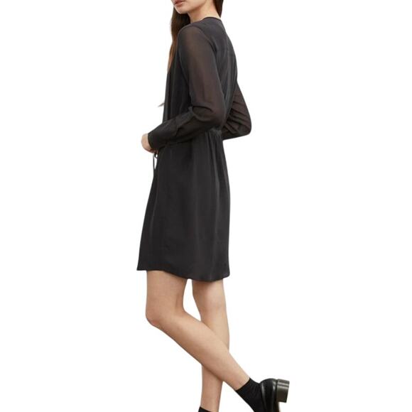 Club Monaco Silk Shirt Dress Black Sheer Sleeves SZ 00 NWT Quiet Luxury Minimal - Picture 1 of 12